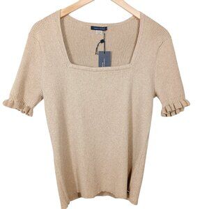 Tommie Hilfiger, NWT, Large, Short Sleeve Sweater, Metallic Gold, Neutral